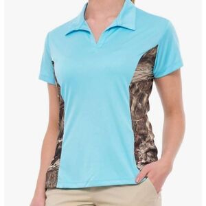 Bimini Bay Womens Short Sleeve Blue Brown Athletic Polo Shirt Small